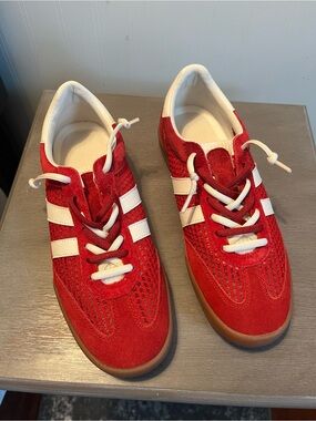 Steve MaddenRed Athletic Mesh Sneakers with White Stripes size 8